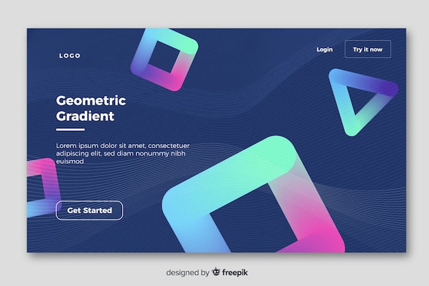 Landing page con formas geométricas