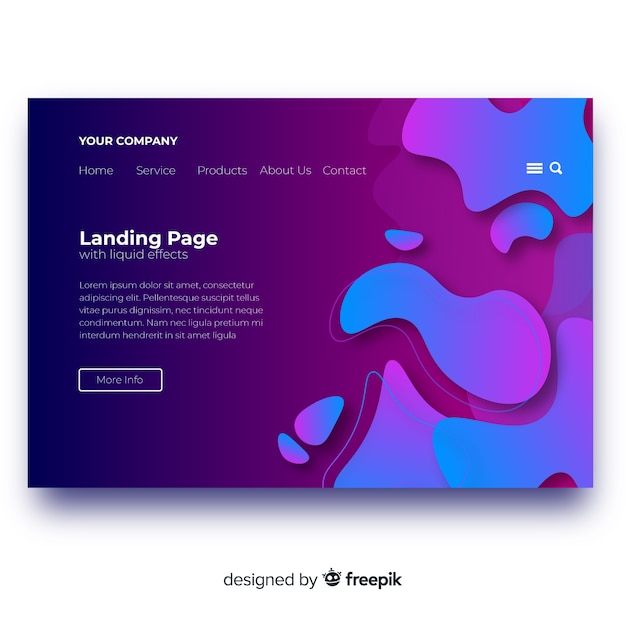 Vector gratuito landing page con formas líquidas