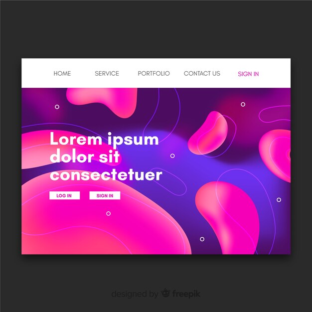 Landing page con formas líquidas