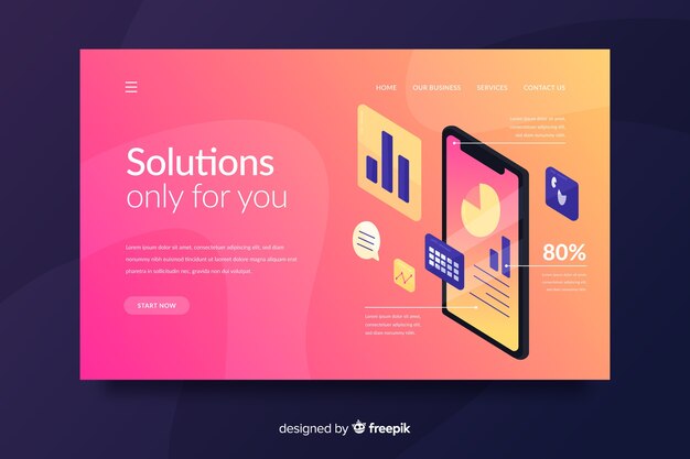Landing page infografía isométrica