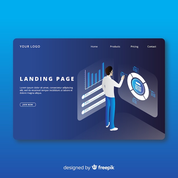 Landing page infografía isométrica