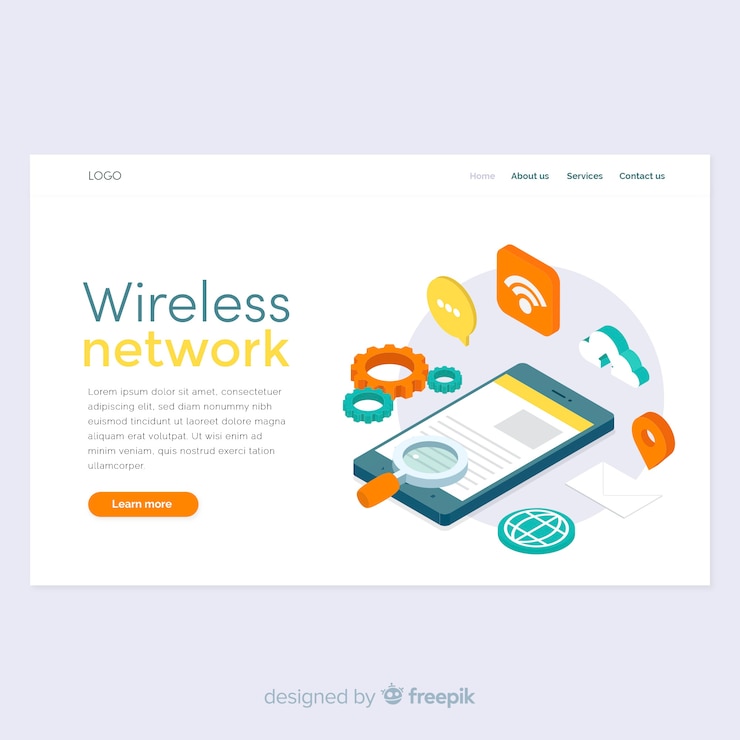 Vector gratuito landing page isométrica red wireless