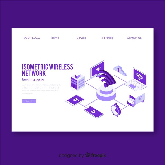 Landing page isométrica red wireless