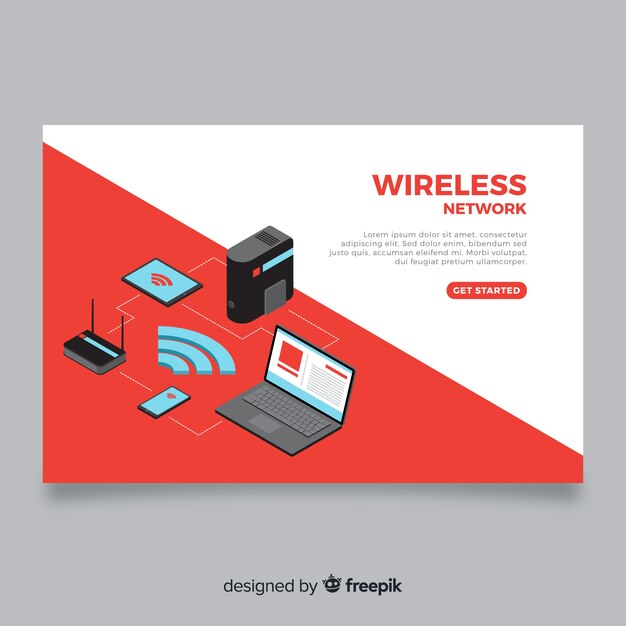 Landing page isométrica red wireless