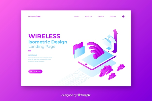 Landing page isométrica de wireless network