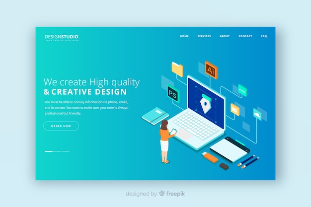 Landing page en isométrico
