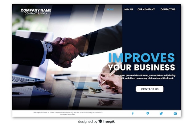 Vector gratuito landing page de negocios con foto