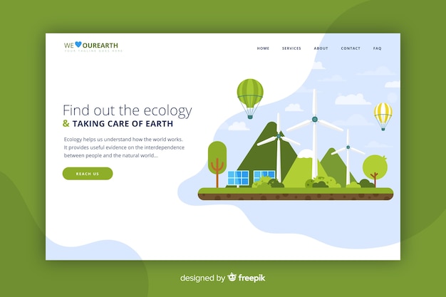 Vector gratuito landing page o plantilla web para empresa ecológica