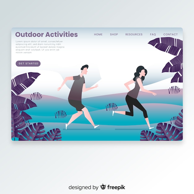 Vector gratuito landing page pareja corriendo