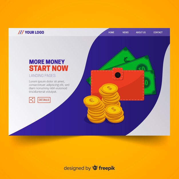Landing page plana dinero con cartera