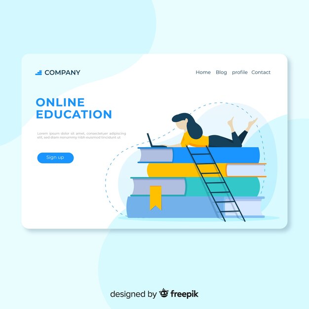 Landing page plana educación online chica leyendo