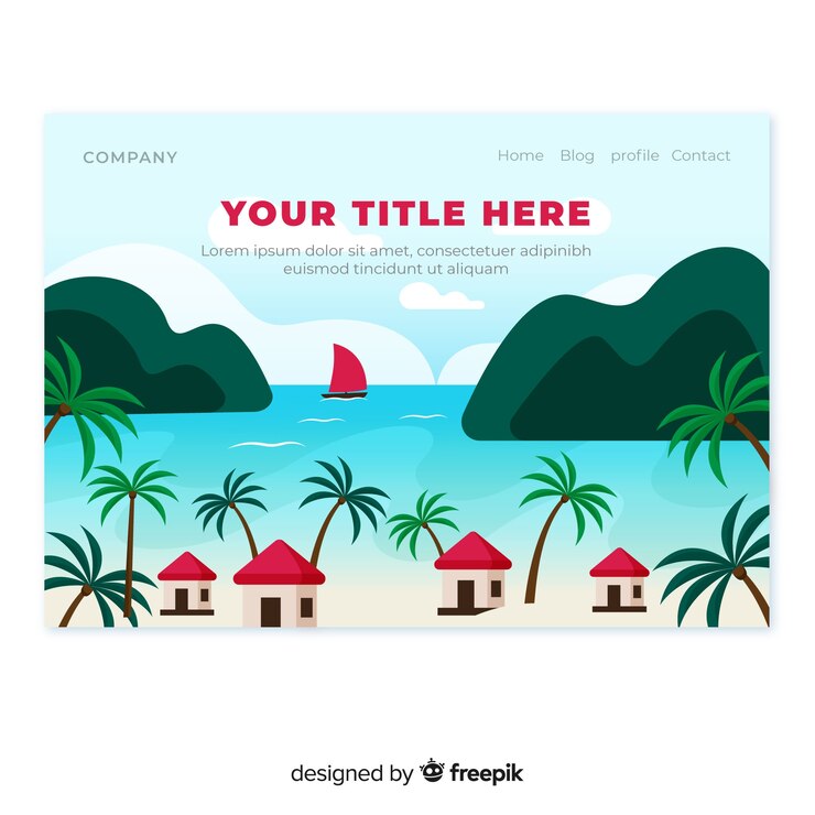 Vector gratuito landing page playa con cabañas
