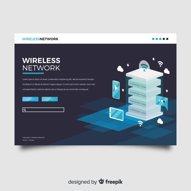 Landing page de red inalámbrica en isométrico