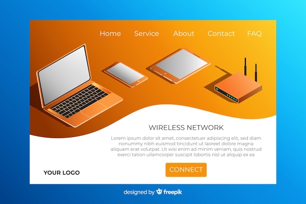 Vector gratuito landing page de red inalámbrica en isométrico