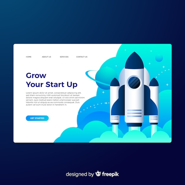 Landing page de startup con un cohete