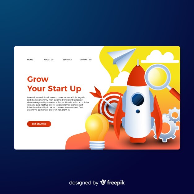 Landing page de startup con un cohete