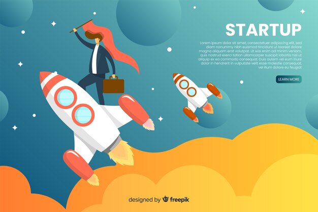 Landing page de startup con un cohete
