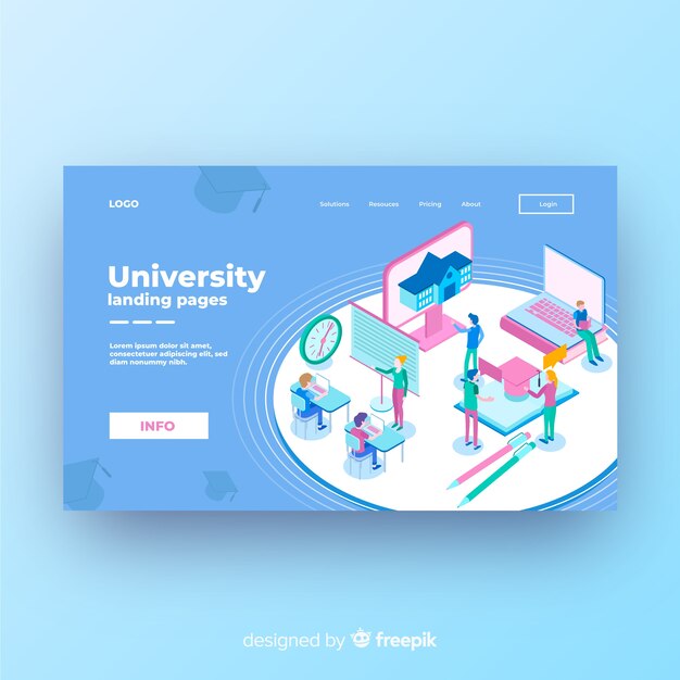 Landing page de universidad en isométrico