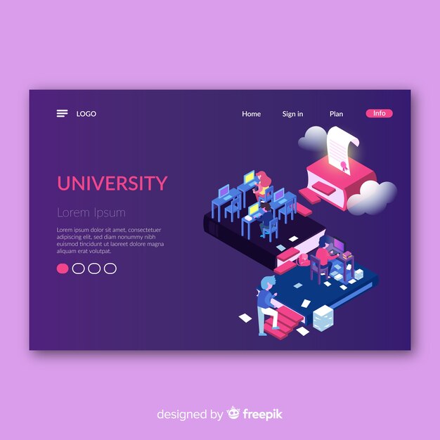 Landing page de universidad en isométrico