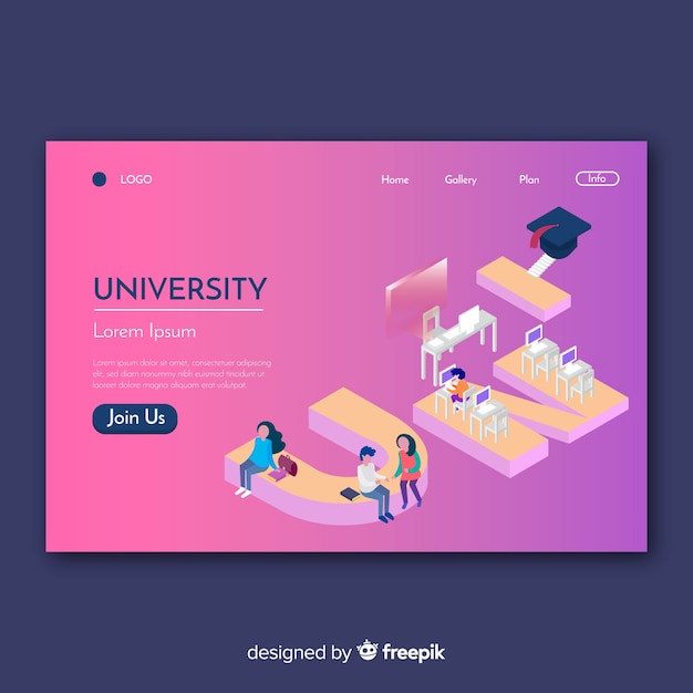 Landing page de universidad en isométrico
