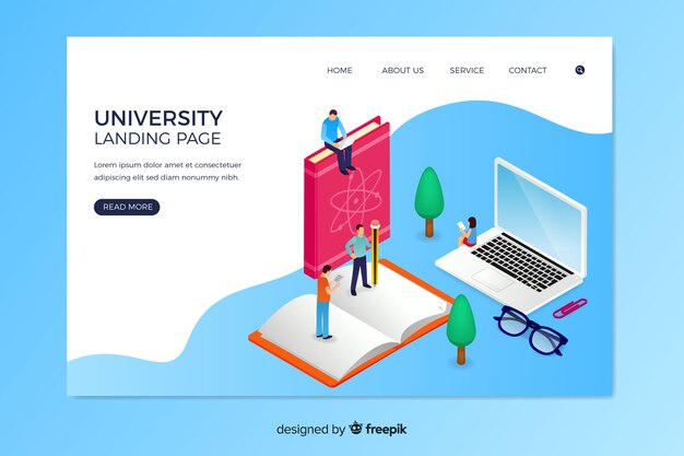 Landing page de universidad en isométrico