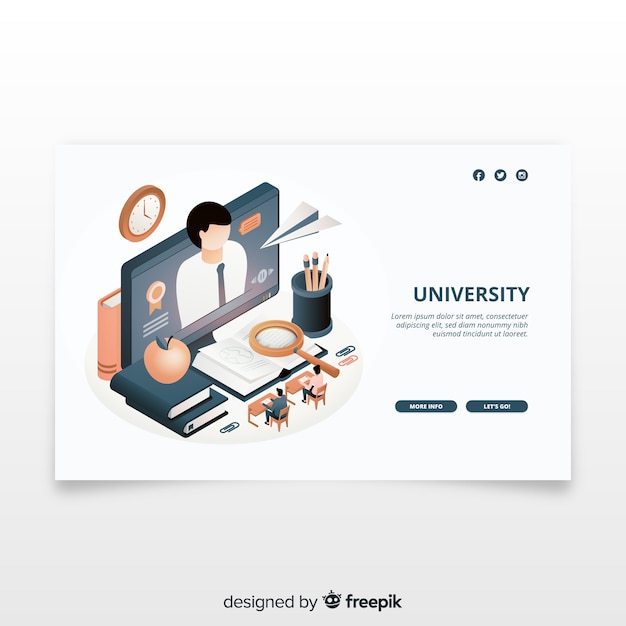 Landing page de universidad en isométrico