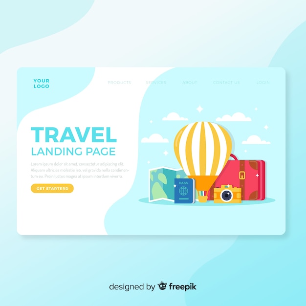 Landing page de viaje en diseño plano