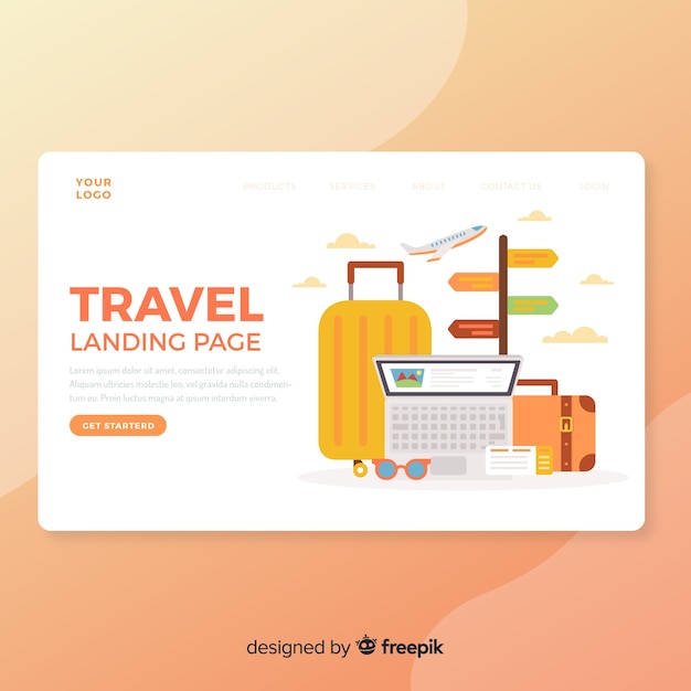 Landing page de viaje en diseño plano