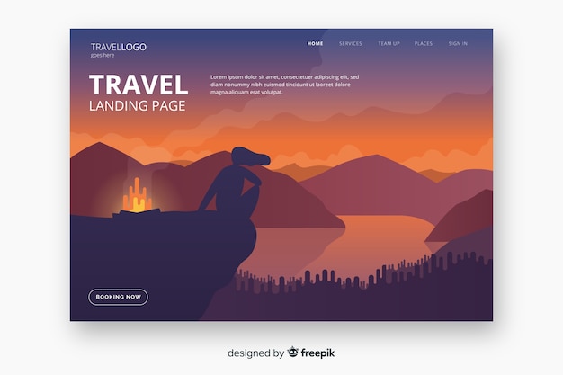 Landing page de viaje en diseño plano