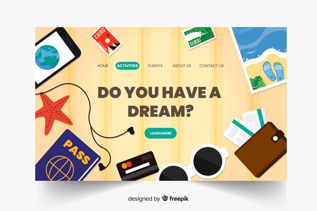 Landing page de viaje en diseño plano