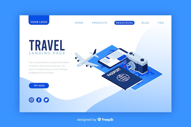 Landing page de viaje isométrico