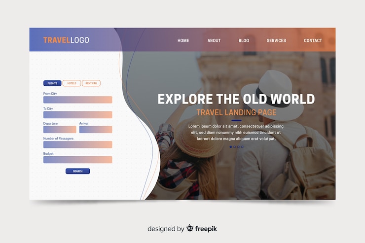 Vector gratuito landing page de viajes con foto