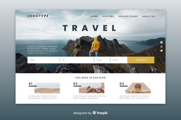 Landing page de viajes con foto