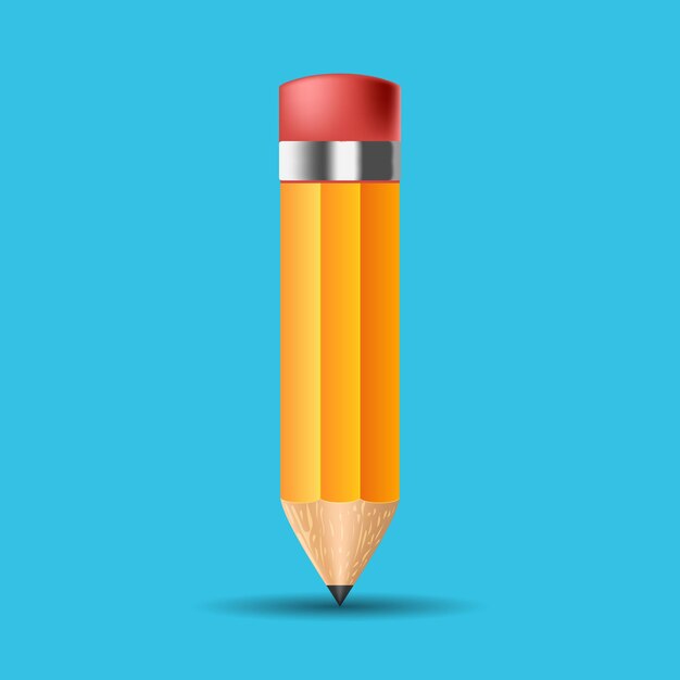 lápiz amarillo corto, dibujos animados aislados de lápiz realista con goma de borrar.