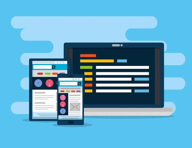 Laptop con información del sitio web de tableta y teléfono inteligente