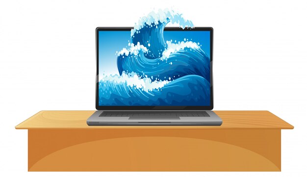 Laptop con ondas en pantalla