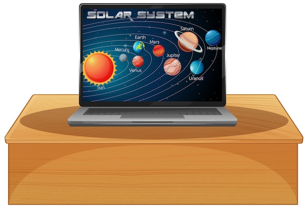 Laptop con sistema solar en pantalla