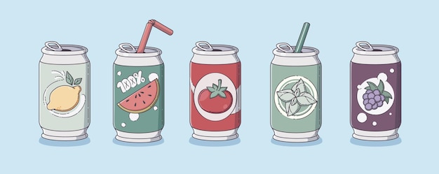 lata de lata con frutas y frutas y soda gaseosa de verduras