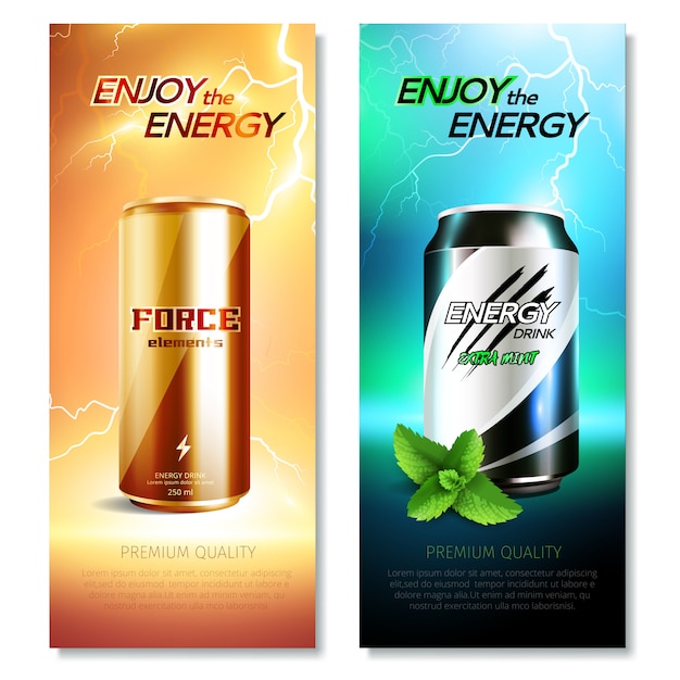 Latas de aluminio bebidas vertical banner set