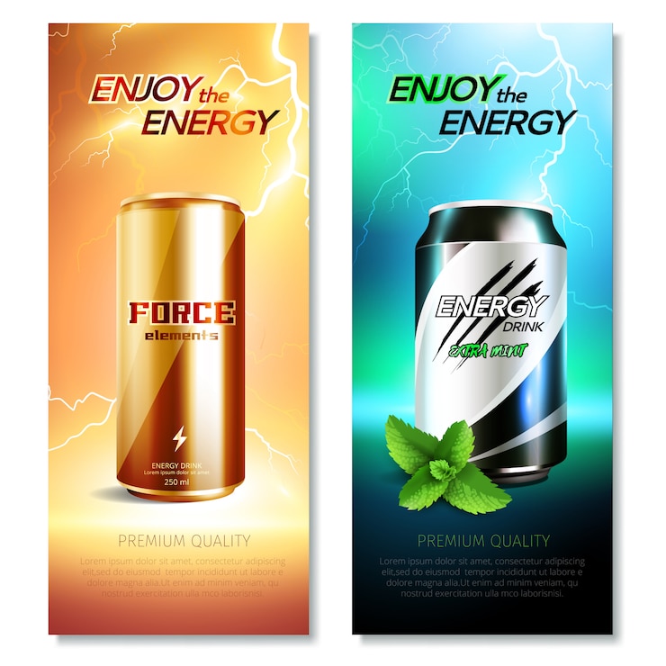 Vector gratuito latas de aluminio bebidas vertical banner set