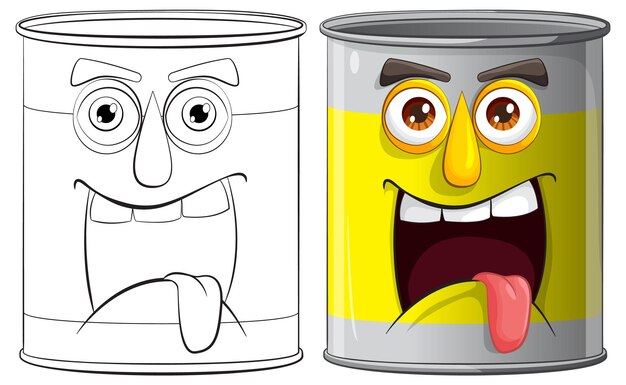 Las latas de dibujos animados felices con caras expresivas