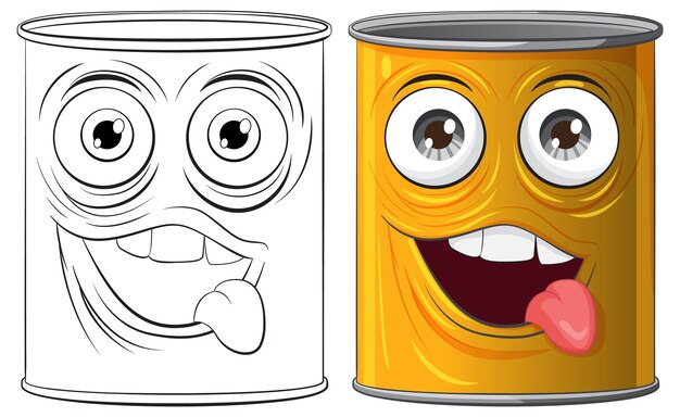 Las latas de dibujos animados felices y sorprendidas