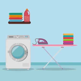 Lavadora con iconos de servicio de lavandería.