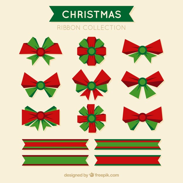 Lazos rojos y verdes con varias cintas de navidad