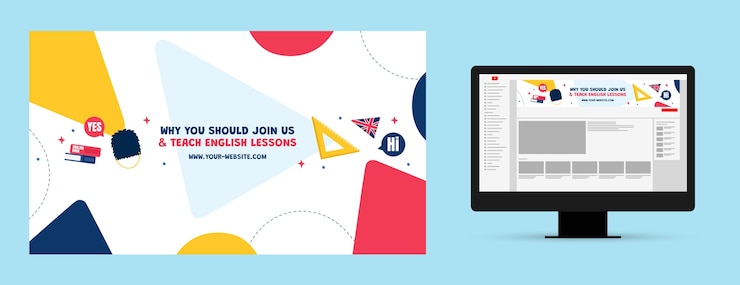 Vector gratuito lecciones de diseño plano de inglés canal de arte de youtube