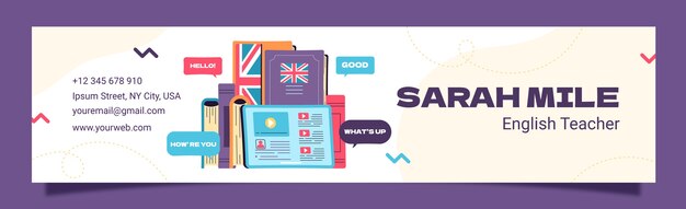 Lecciones de inglés dibujadas a mano en el banner de Linkedin