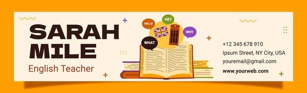 Lecciones de inglés dibujadas a mano en el banner de Linkedin