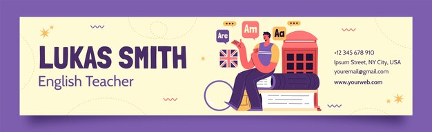 Lecciones de inglés de diseño plano enlazadas en el banner