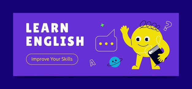Lecciones de inglés plantilla de portada de Facebook
