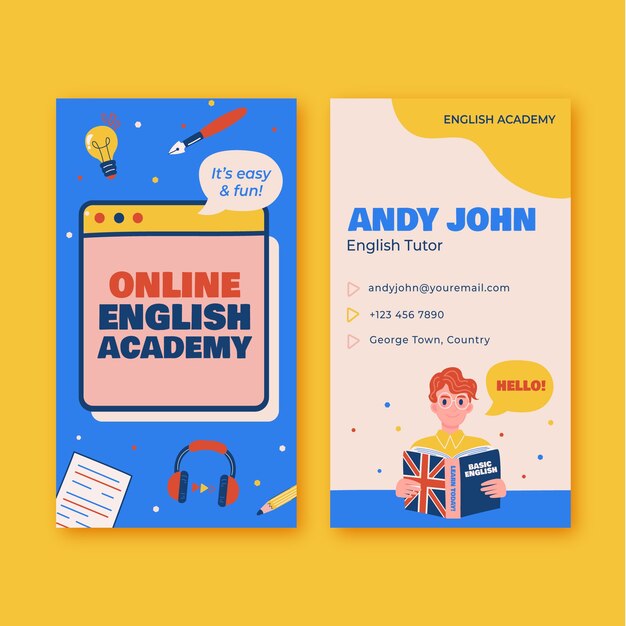 Lecciones de inglés tarjeta de visita vertical